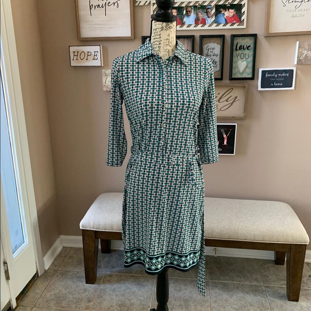 Max Studio Wrap Dress Womens XS Green White Blue - Picture 5 of 8